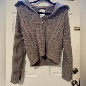 Abercrombie & Fitch Quarter Zip Merino Wool Knit Sweater - Size Small in Taupe